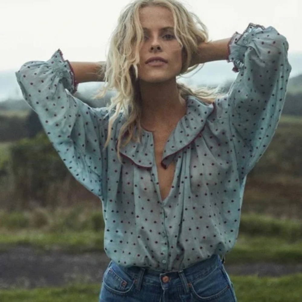 Doen Jemma Top Azure Swiss dot XL